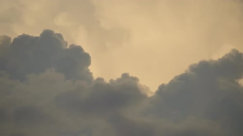 Moving White Changing Clouds with Blue Sky Background of Fluffy Cumulative Storm Clouds on Blue Sky