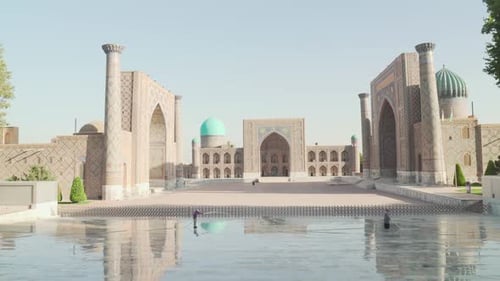 Awesome view of the Registan Square in Samarkand, Uzbekistan