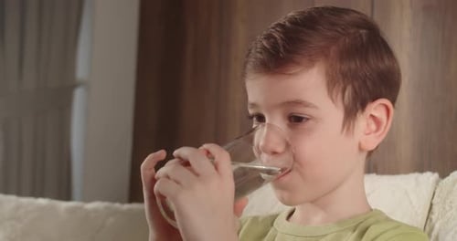 Happy Smiling Child Drinking Water Healthy Eating Child Eating Breakfast Kid Dream Concept Son