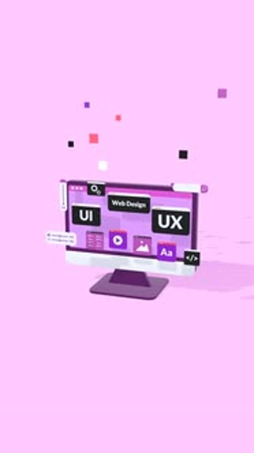 Vertical Animation Of Ui, Ux Concept With Web Development And Interface Design.