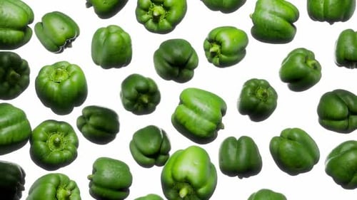 Seamless Floating Green Bell Peppers on White