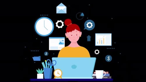 Young Girl Working On Office With Taskings Alpha Channel 4K