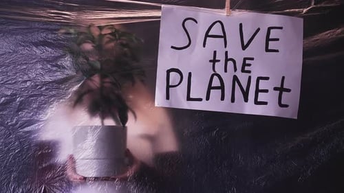 Save Planet Climate Change Defocused Woman Plant