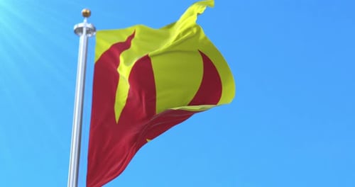 Realistic Waving Flag Featuring Red Flame Icon