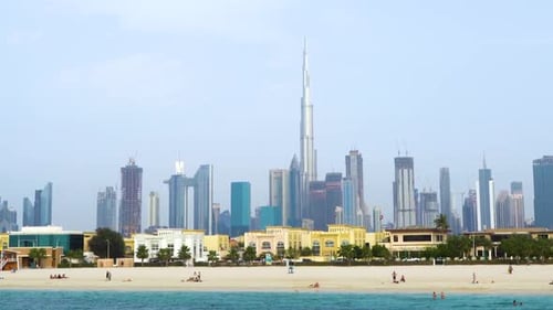 Scenery Of Modern High Rise Buildings On Luxurious City Of Dubai In United Arab Emirates. - Panning