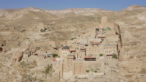 Mar Saba Greek Orthodox Monastery in Israel Judaean Desert, Aerial view