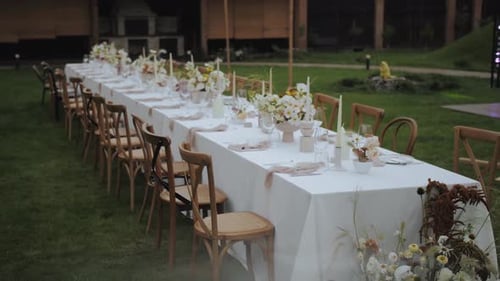 Elegant Wedding Table Setting Outdoors in Daytime
