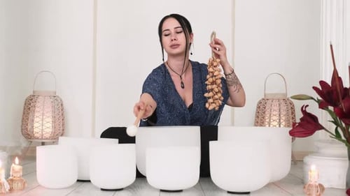 Crystal Singing Bowls Sound Meditation Woman Chime
