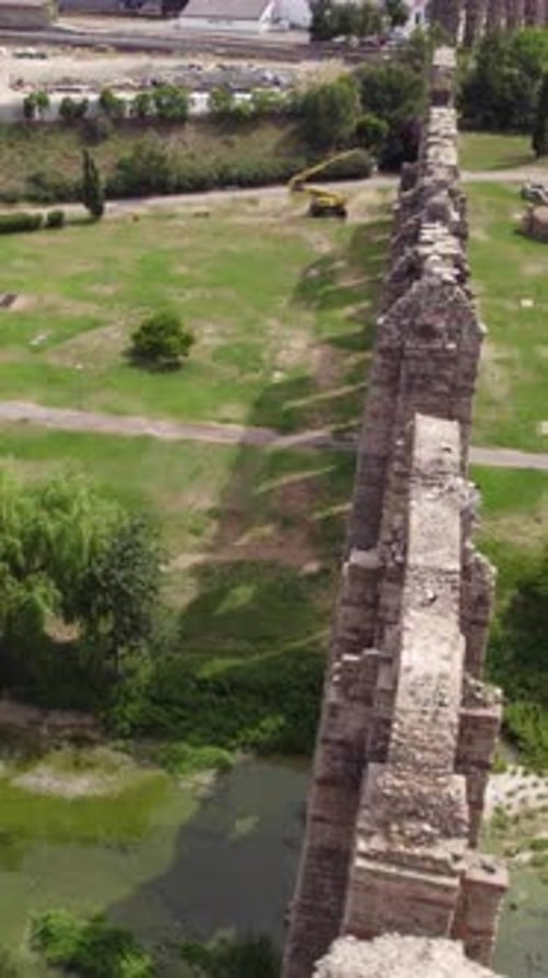 Vertical Aerial Orbit of Los Milagros Aqueduct, Mérida