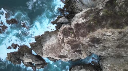 Zenith view of cliff and waves in Oaxaca's shore