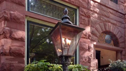 A gas light street lamp in a Chicago neighborhood.