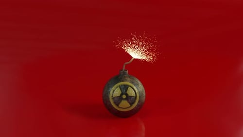 Animated Nuclear Bomb with Lit Fuse and Sparks