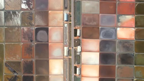 Aerial Drone Video of Colourful Salt Flats Textures in Phetchaburi Thailand