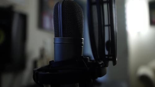 A microphone in home studio in close up
