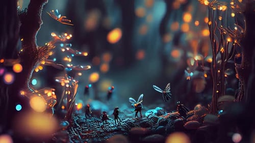 Enchanted Fantasy Forest with Glowing Fairies and Bokeh Lights
