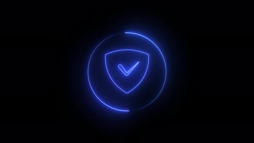Animated Neon Shield and Checkmark Security Icon Loop