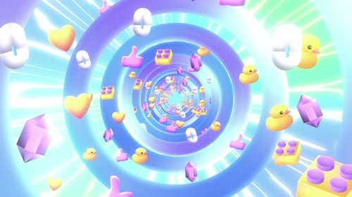 Colorful Glowing 3D Symbols Flying Through Seamless Tunnel Loop