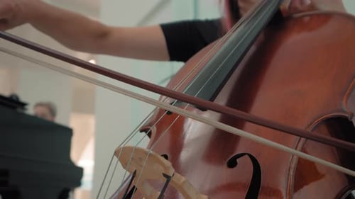 Close Up Shot of Woman Hand Playing Cello Orchestra Musicians Instruments