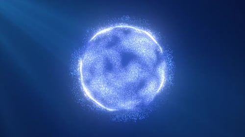Eine leuchtend blaue Energiekugel mit dynamischen Texturen und Wirbeln