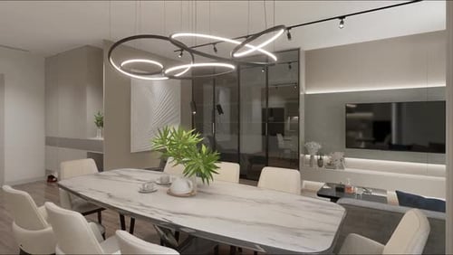 3D-rendering. The camera flies over a modern studio apartment.