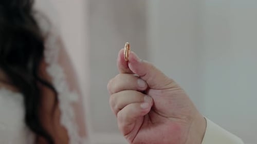 Close Up of Gold Wedding Ring in Hand