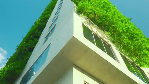 Jardines verticales en edificios modernos: concepto de construcción ecológica