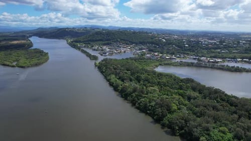 Calm Waters And Lush Vegetation, Tweed River In New South Wales, Australia - Aerial Drone Shot