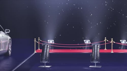 Red Carpet with Limousine and Confetti