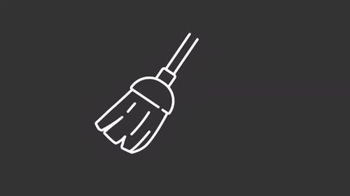 Animated Flat Design Broom Cleaning Line Icon