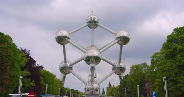 Establishing Shot of Atomium Landmark of Brussels Belgium The Most ...