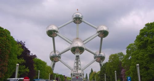 Establishing Shot of Atomium Landmark of Brussels Belgium The Most Visited Attraction in Brussels