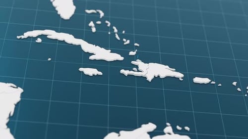 Animated Map Location Pin Reveal on Caribbean Islands