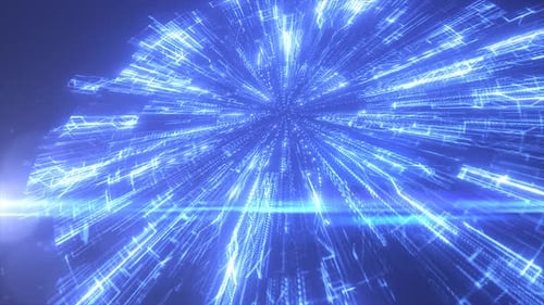 Cercle de haute technologie bleu abstrait brillant, ordinateur futuriste, fond rotatif numérique de haute technologie
