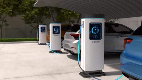 Modern Electric Vehicle Charging Station in Parking Area