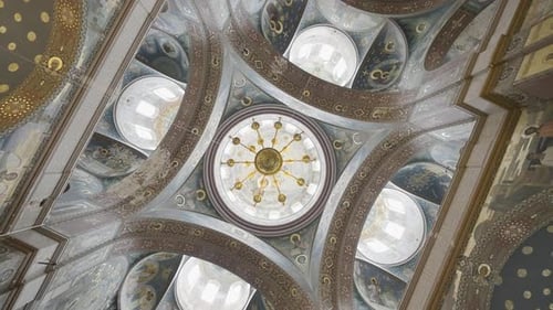 Bottom view of a church beautiful decorated ceiling