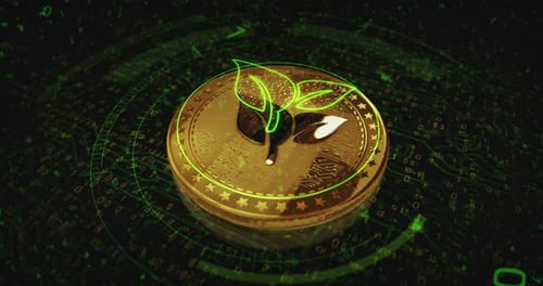 CO2 Neutral and eco friendly golden coin on digital screen