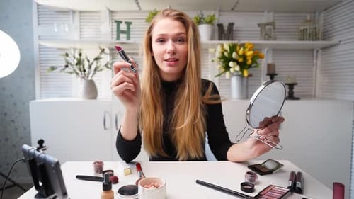 Woman Applies Lipstick, Beauty and Makeup Concept