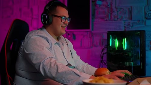 Gamer Playing Computer Violet Light