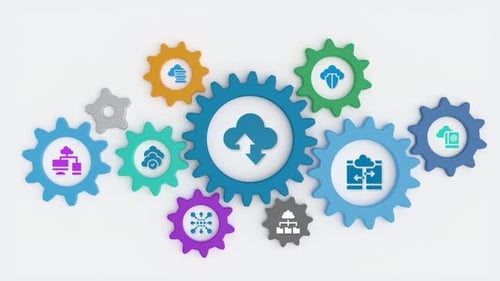 Animação em loop da roda dentada do Cloud Backup com ícones