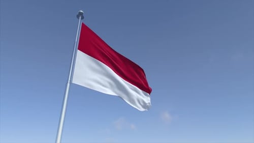 Realistic Indonesia Flag Waving on Flagpole