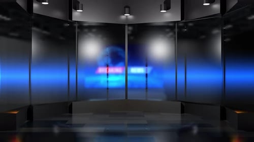 News Backdrop Of A Glass Partition With A News Studio Backdrop In The Background Loop