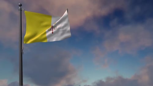 Vatican City Flag Waving in Realistic Cloudy Sky