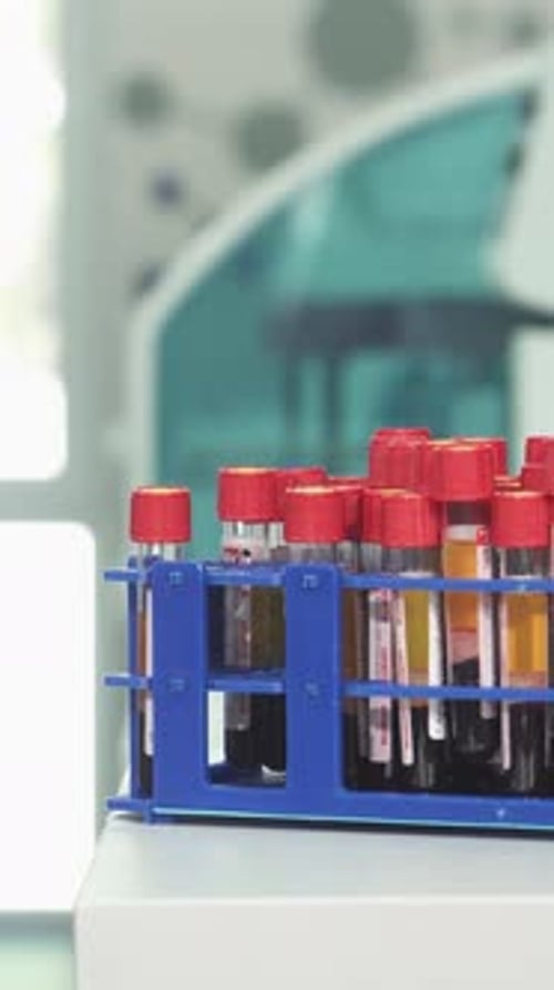 Hands taking sample test tube in laboratory