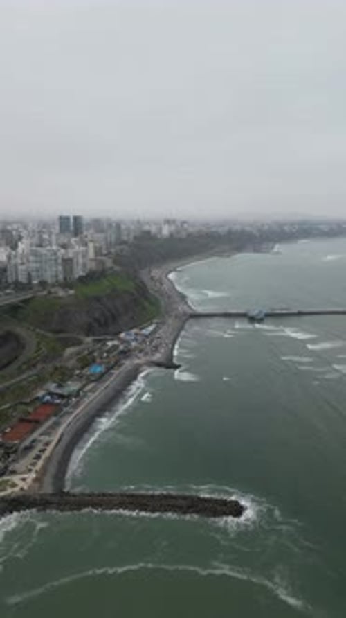 Aerial view of costa verde shore in Lima, Peru
