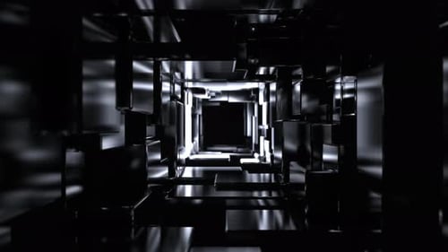 White Infinite Strobe Sci Fi Corridor Made Of Metal Blocks Background VJ Loop In 4K