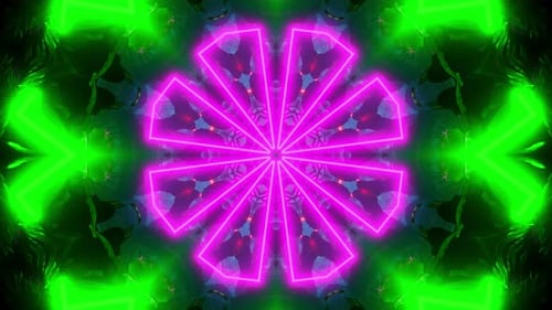 Green and yellow star shaped pattern. Kaleidoscope VJ loop