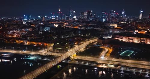 Warsaw Poland City Drone Night Hyperlapse 4k