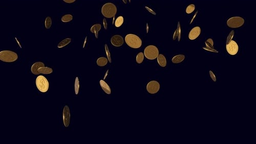 Shiny Golden Dollar Coins Falling Down Motion Graphic