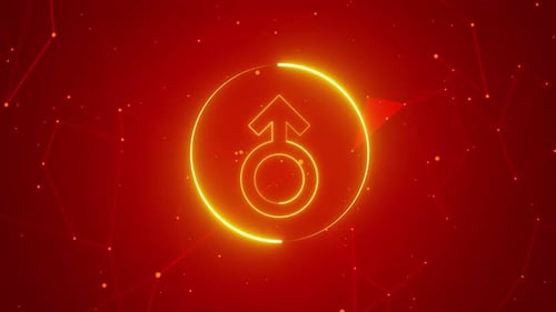 Neon Male Symbol Reveal Loop with Abstract Tech Background