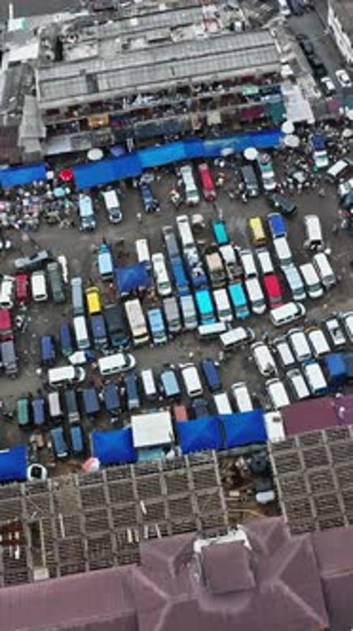 Accra, The Ghana, Aerial drone shot of a big market in the centre of Accra